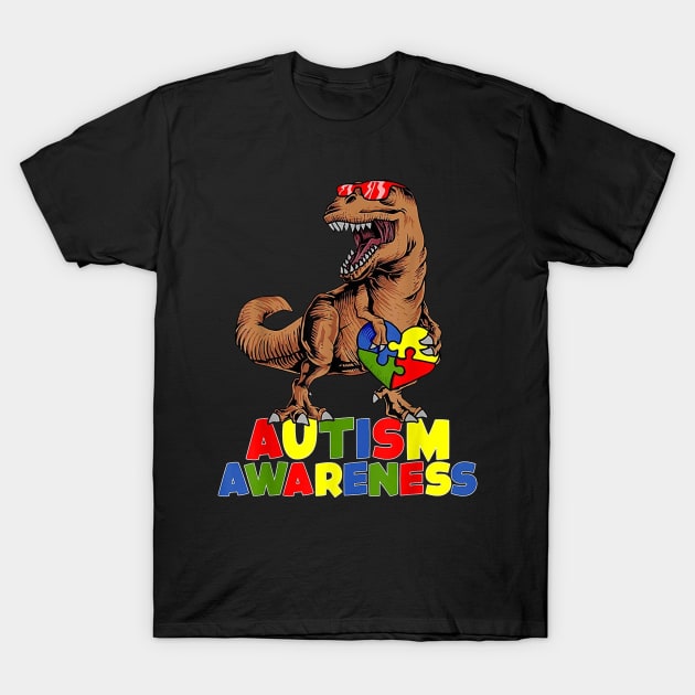 Autism Awareness Shirt Dinosaur Puzzle Piece Boys Men Kids T-Shirt by Lorelaimorris